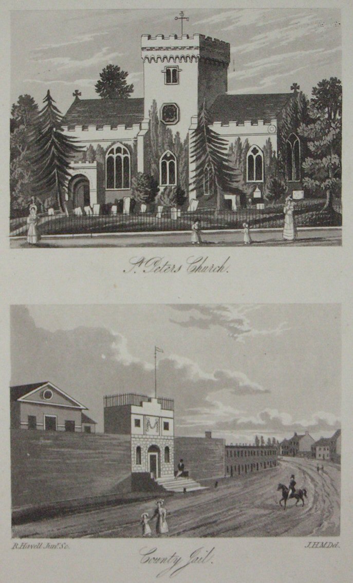 Aquatint - St. Peter's Church. County Jail. - Havell